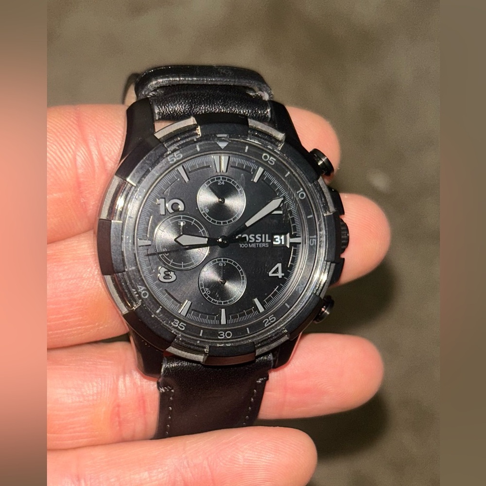 Fossil Black and Silver Men's Chronograph Watch